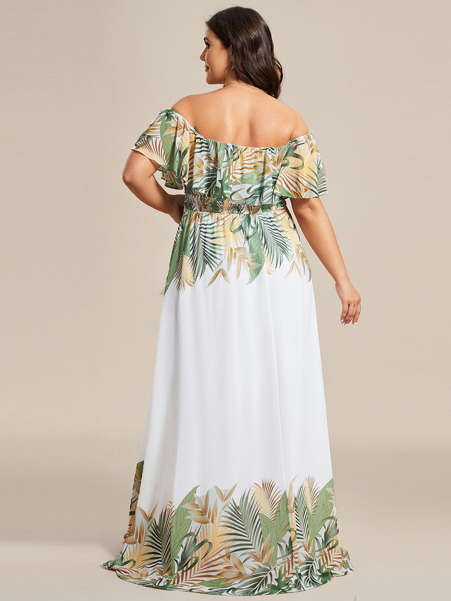 Stunning Plus Size Off the Shoulder Chiffon Evening Dress #color_White Green