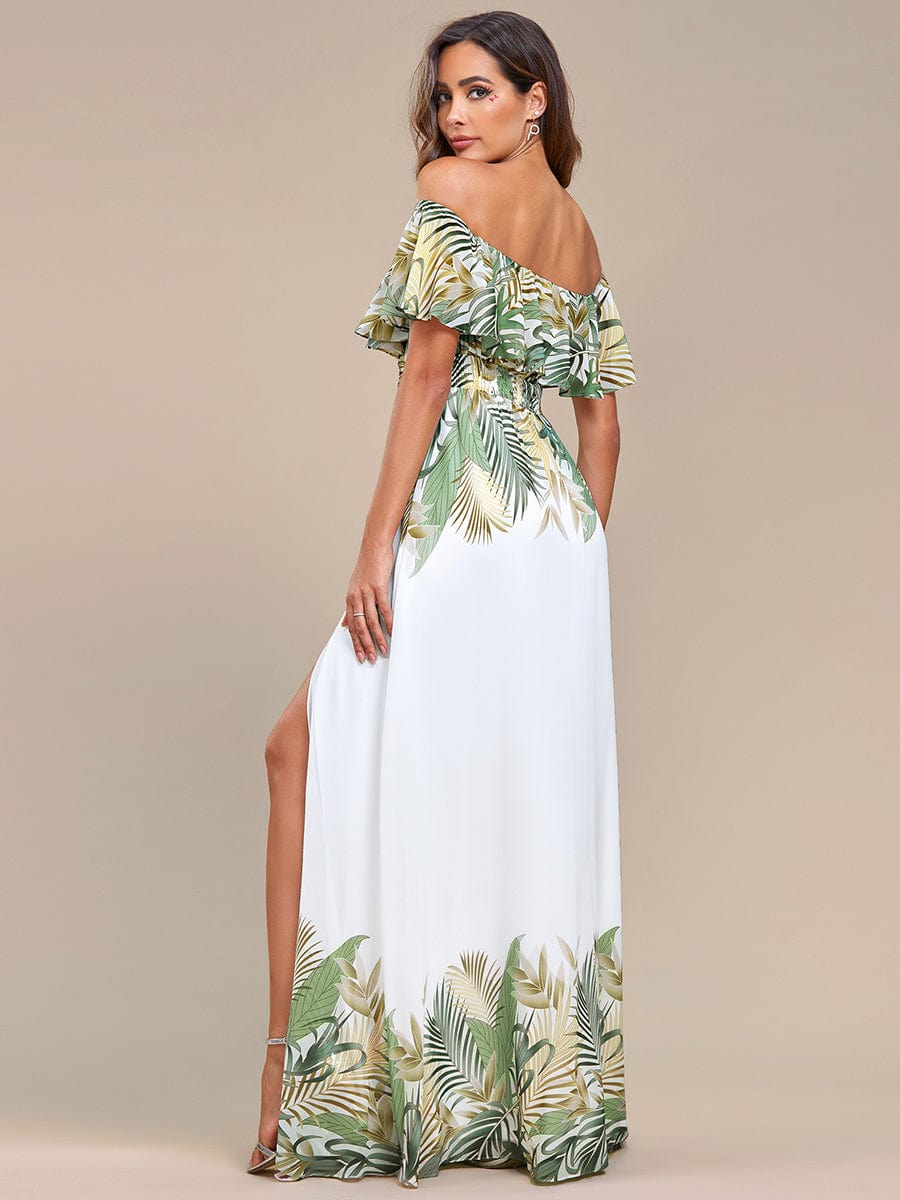 Bohemian Off the Shoulder Chiffon A-Line Summer Evening Dress #color_White Green