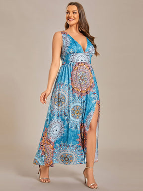 Elegant V-Neck High Slit Printing Summer Evening Dress