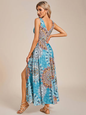 Elegant V-Neck High Slit Printing Summer Evening Dress