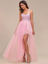 Glamorous Sleeveless Sequin High Low Evening Dress #color_Pink