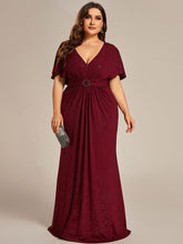 Elegant Plus Size Glitter Bat-Wing Sleeve Mermaid Evening Dress #color_Burgundy