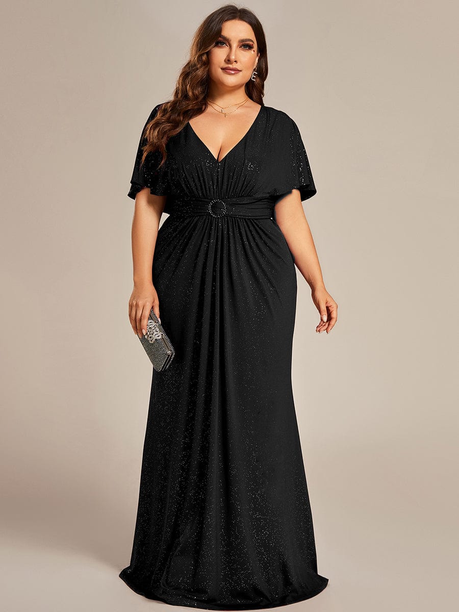 Elegant Plus Size Glitter Bat-Wing Sleeve Mermaid Evening Dress