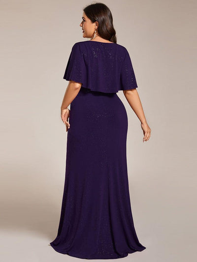 Elegant Plus Size Glitter Bat-Wing Sleeve Mermaid Evening Dress #color_Dark Purple