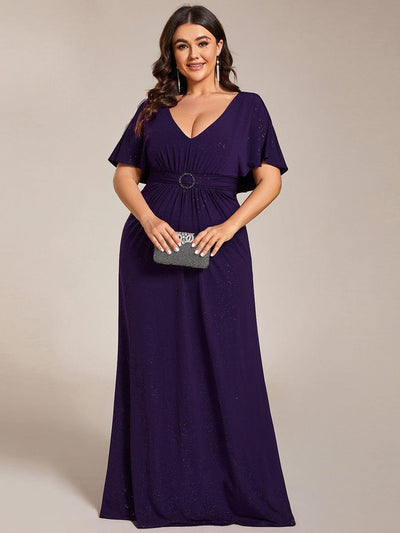 Elegant Plus Size Glitter Bat-Wing Sleeve Mermaid Evening Dress #color_Dark Purple