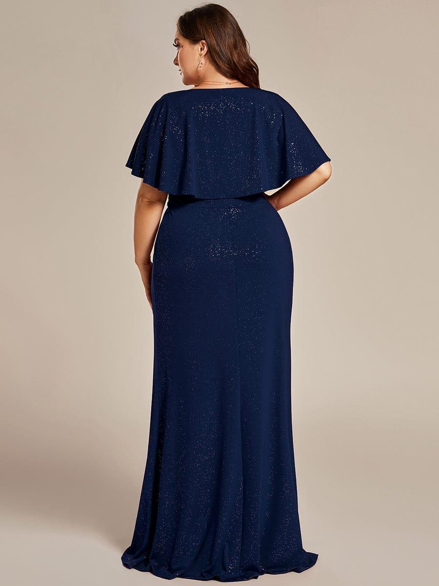 Elegant Plus Size Glitter Bat-Wing Sleeve Mermaid Evening Dress #color_Navy Blue