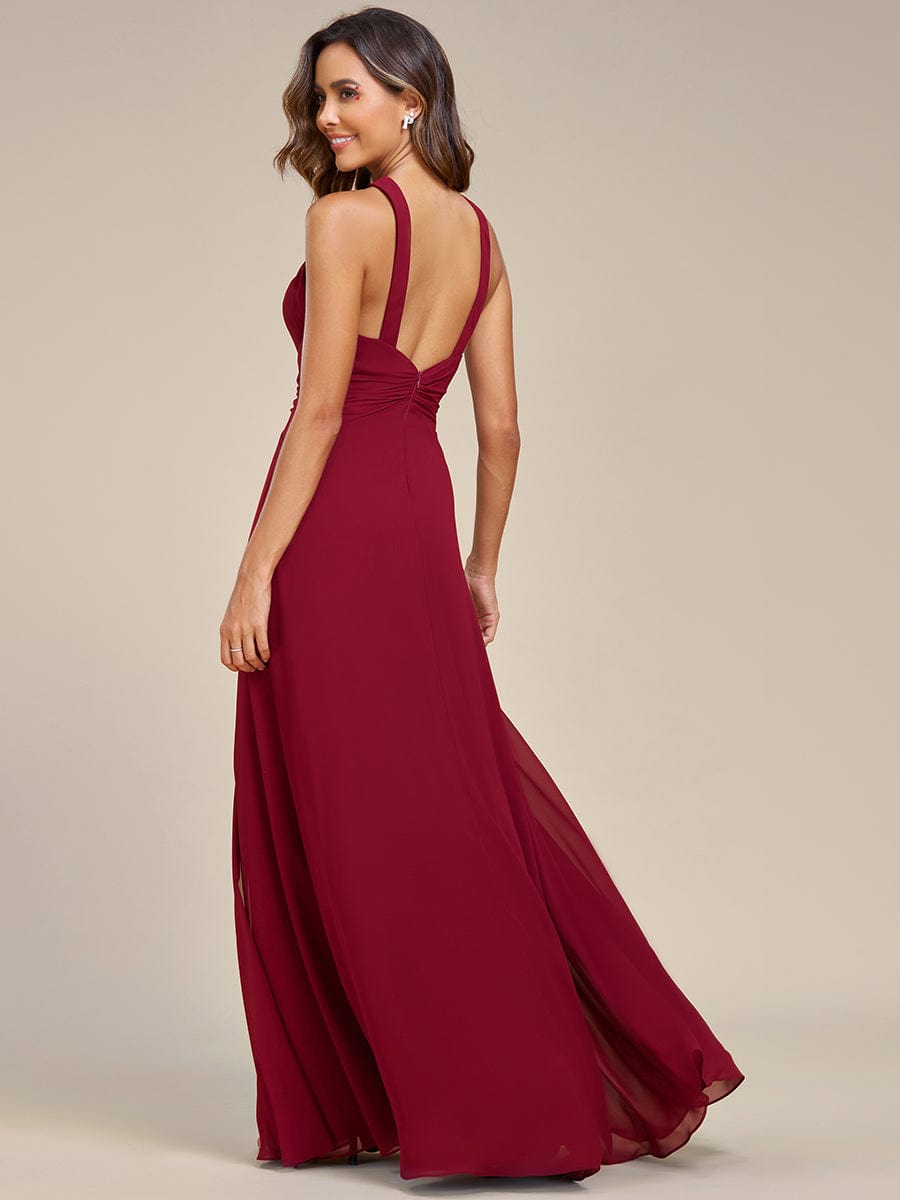 Graceful Halter Neck Chiffon Maxi Evening Dress #color_Burgundy
