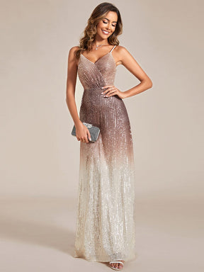 Gradient Sequin Spaghetti Strap V-Neck Long Evening Dress