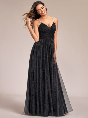 Glittering Spaghetti Straps Open Back A-Line Evening Dress