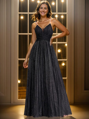 Glittering Spaghetti Straps Open Back A-Line Evening Dress