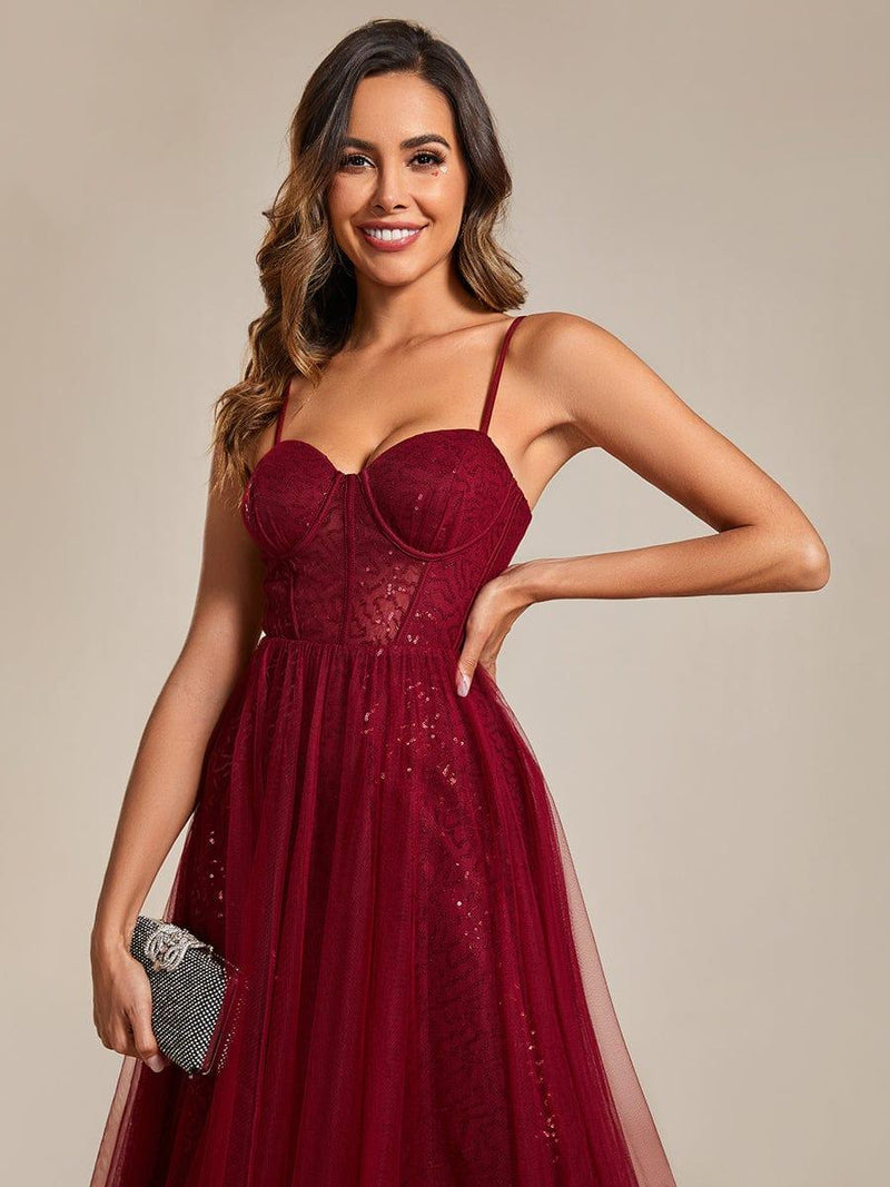 Spaghetti Strap V-Neck Plain Feather A-Line Evening Gown