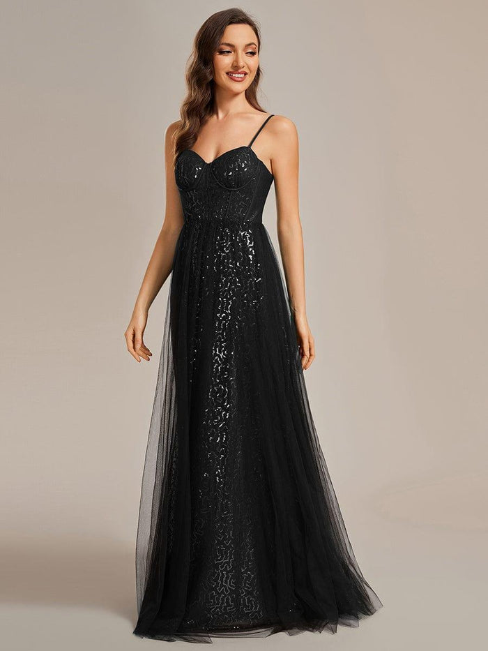 Sparkly Sequin Spaghetti Strap Sheath/Column Long Evening Dresses with Slit