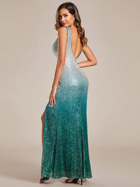 Gradient Sequins Sleeveless V-Neck Mermaid Evening Dress