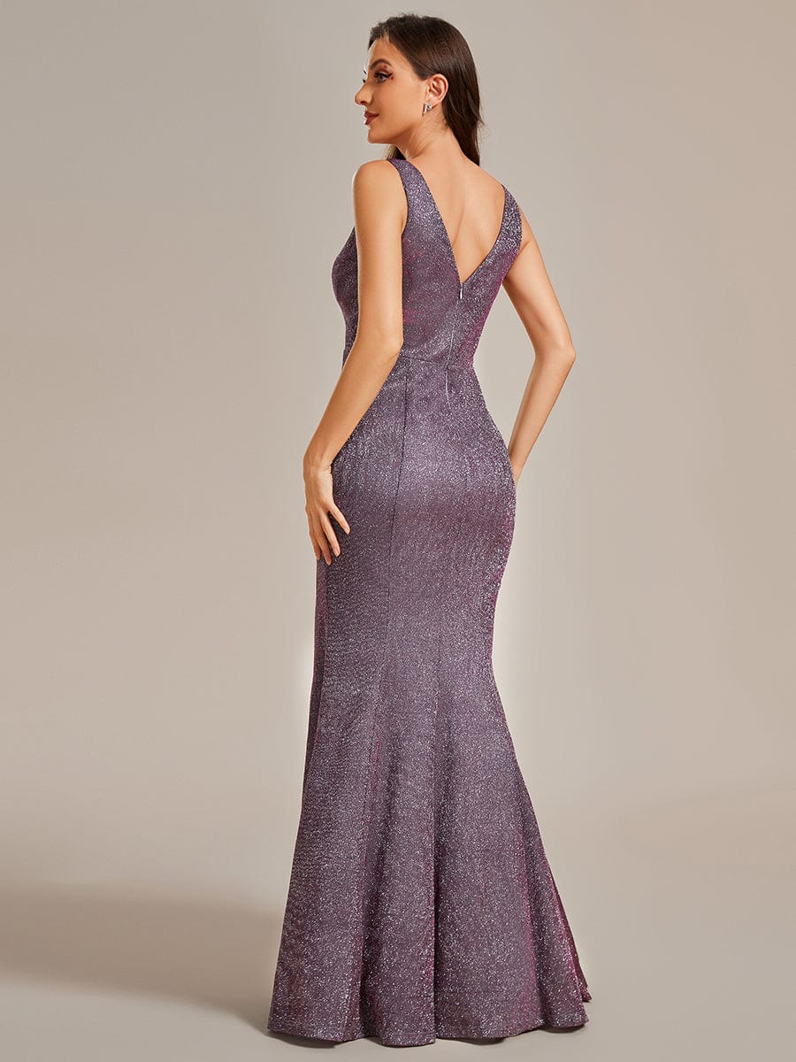 Glamorous Glitter Sleeveless Mermaid Evening Dress with High Slit #color_Metallic Rose
