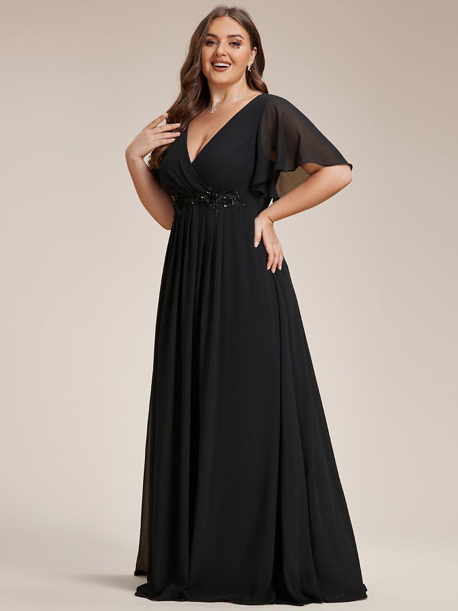 Plus Size Applique Short Sleeve A-Line Chiffon Evening Dress