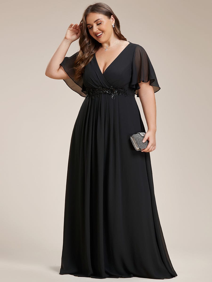 Elegant Chiffon Applique Evening Dress with Flutter Sleeves
