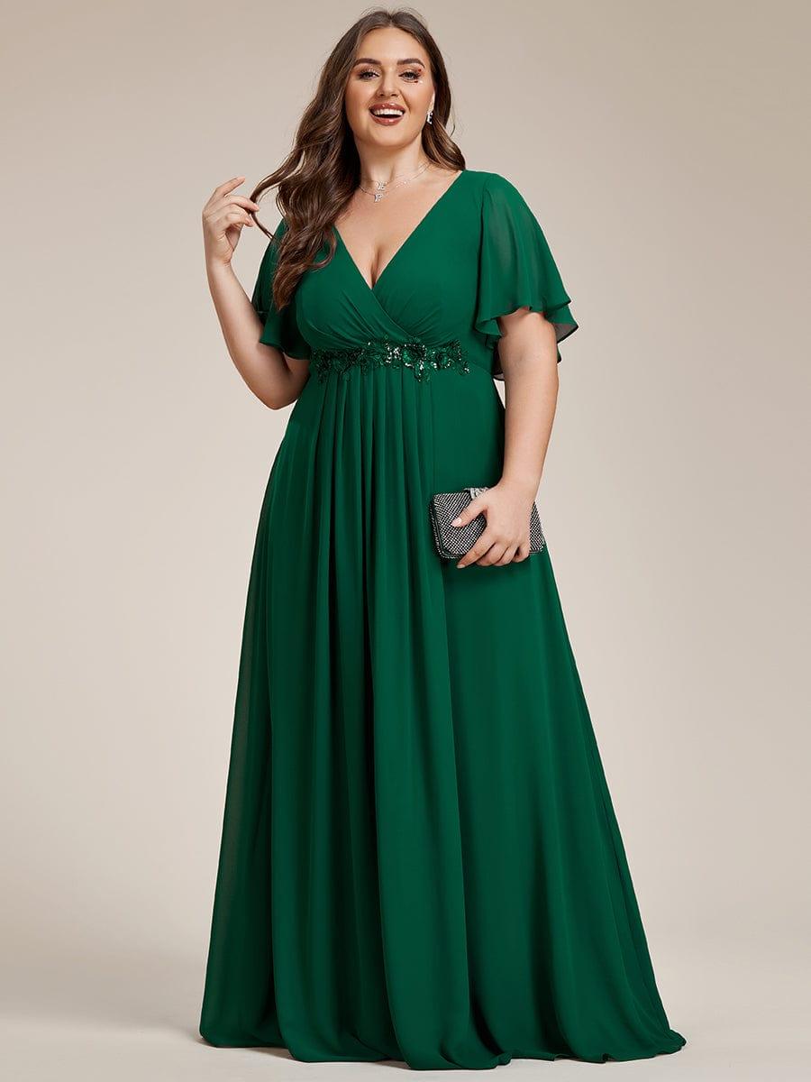 Plus Size Chiffon Empire Waist Maxi Dress with Applique & Flutter Sleeves