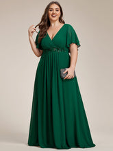 Plus Size Applique Short Sleeve A-Line Chiffon Evening Dress #color_Dark Green