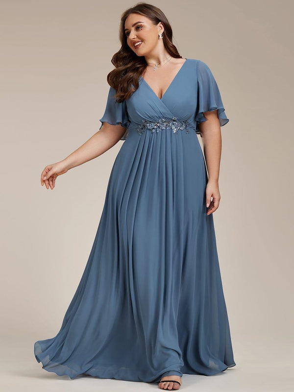 Chiffon with Appliqued Long Dresses Pearl Pink Plus Size main image 1