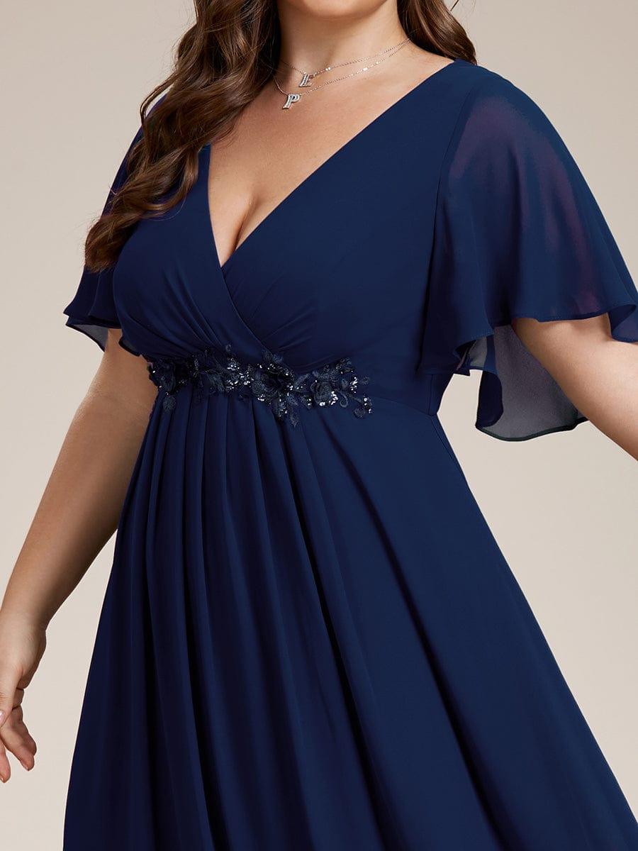 Plus Size Applique Short Sleeve A-Line Chiffon Evening Dress