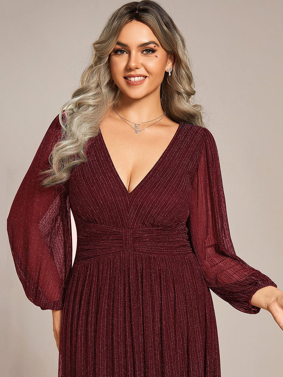 Plus Size Sparkle Long Sleeve Formal Evening Dress with A-line Silhouette