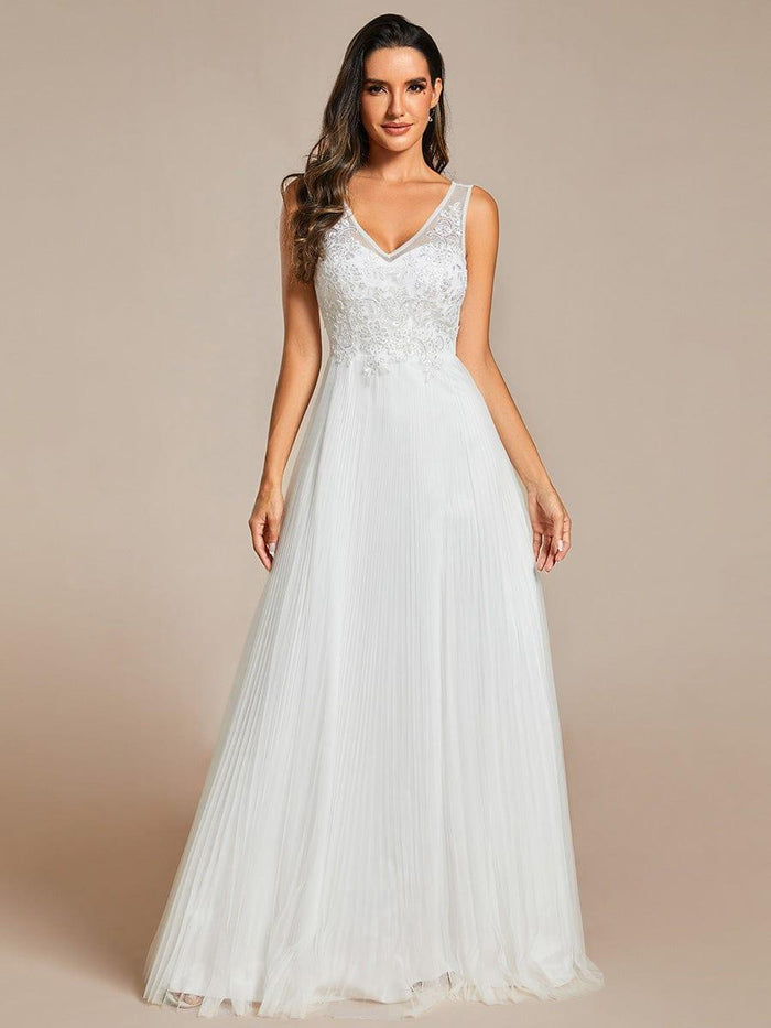 A-line Deep V Neck Tulle Evening Dress Y5931
