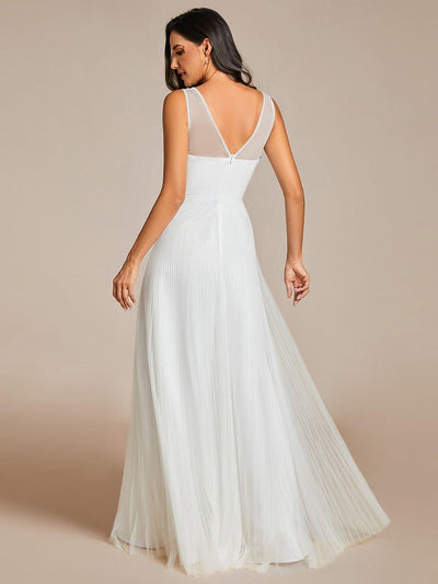 Elegant V-Neck Floor-Length A-Line Tulle Evening Dress #color_Cream