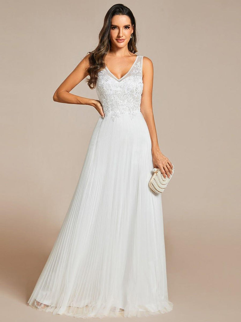 Elegant A-Line V Neck Sleeveless Zipper Up Floor-Length Evening Dress