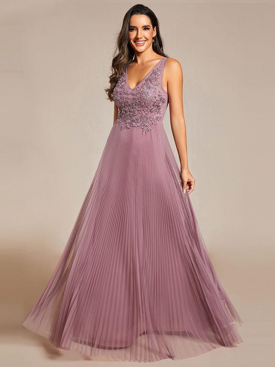 Shop A-Line Floor-Length Tulle Evening Dresses with V-Neckline