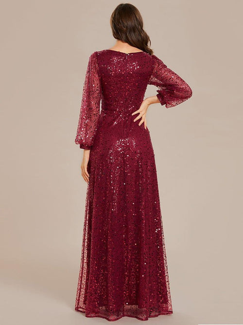 Party Wear V Neck Long Sleeve Contrast Sequin Dress