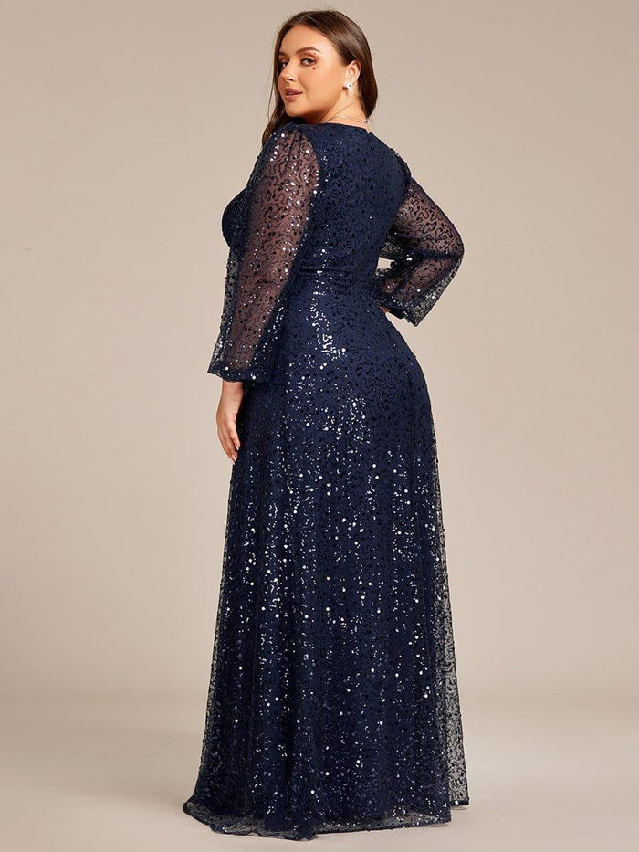 Aveline Pink Sequin Long Sleeve Evening Gown