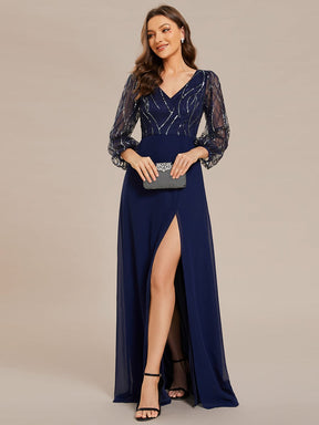 Sequin Long Sleeves A-Line V-Neck Floor-Length Evening Dress