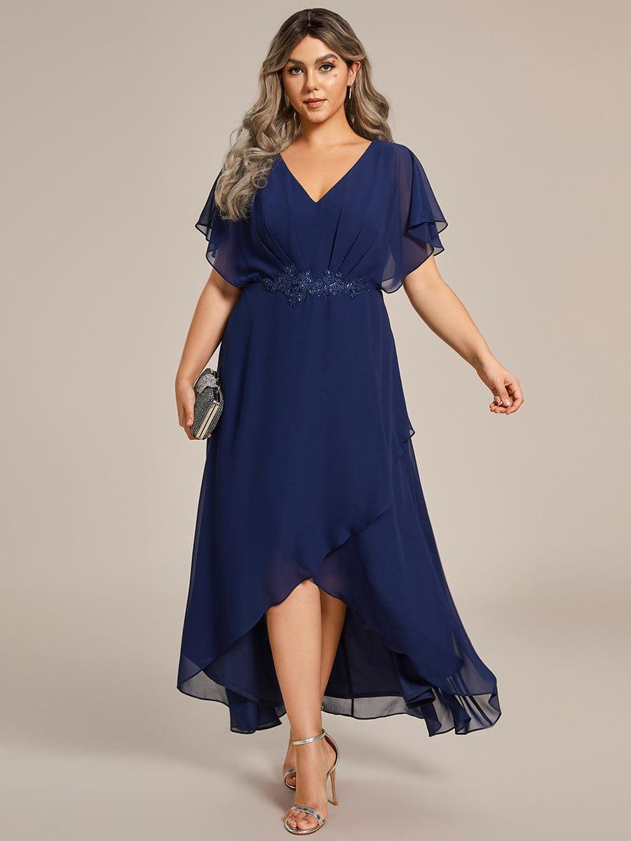 LILAS Plus Waist Applique Line Chiffon V Neck Evening Dress