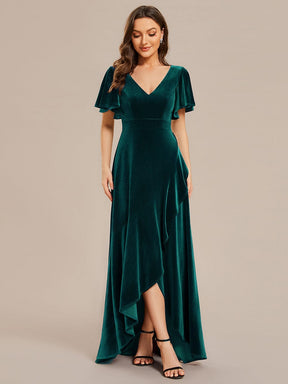 Elegant Double V-Neck Short Sleeves Velvet Evening Dress