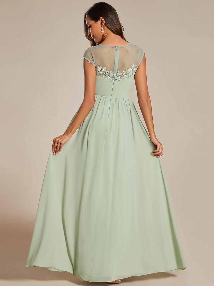 A-Line Cap Sleeves Round Neck Chiffon Evening Dress with Shoulder Print #color_Mint Green