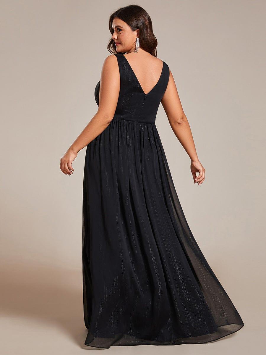 Plus Size V-Neck Sleeveless Evening Dresses with Delicate Glitter #color_Black