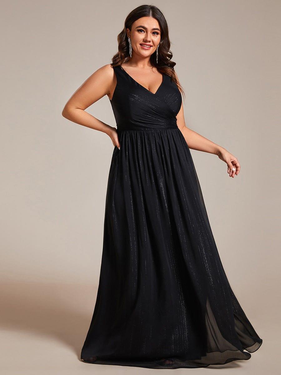Plus Size V-Neck Sleeveless Evening Dresses with Delicate Glitter #color_Black