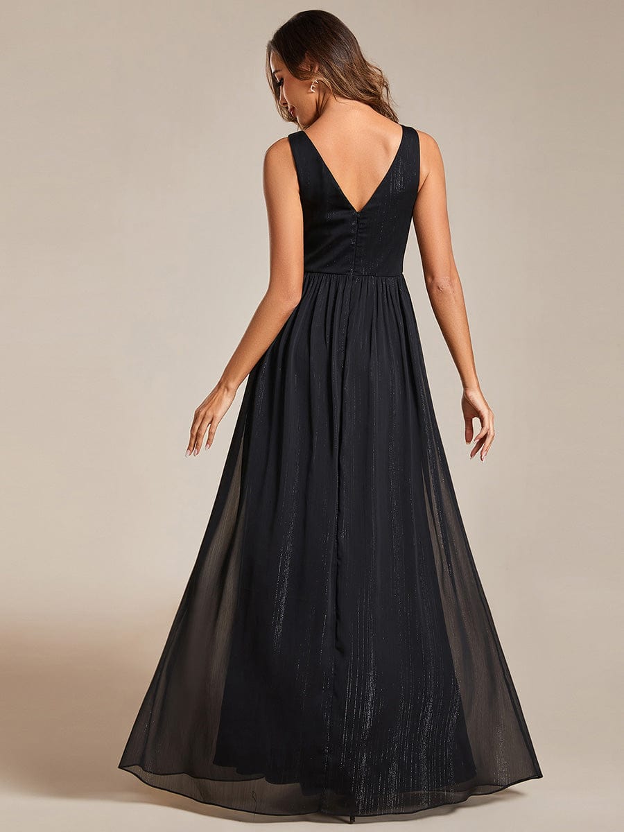 V-Neck Sleeveless Evening Dresses with Delicate Glitter #color_Black