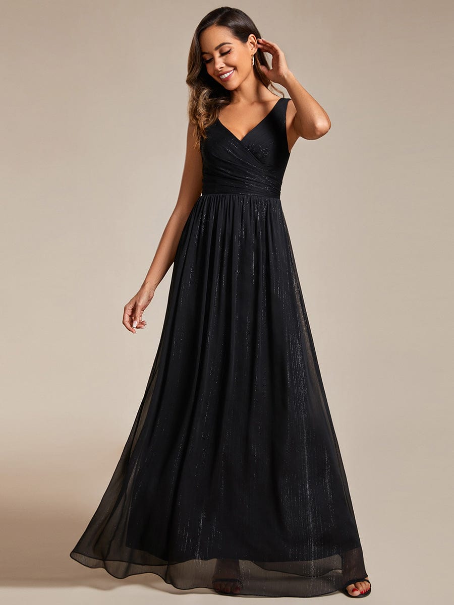 V-Neck Sleeveless Evening Dresses with Delicate Glitter #color_Black