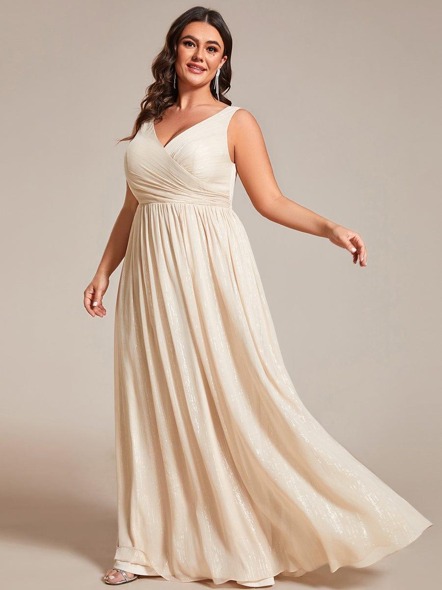 Plus Size V-Neck Sleeveless Evening Dresses with Delicate Glitter #color_Champagne