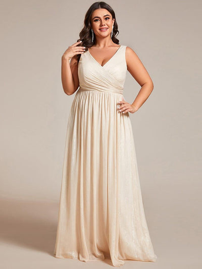 Plus Size V-Neck Sleeveless Evening Dresses with Delicate Glitter #color_Champagne