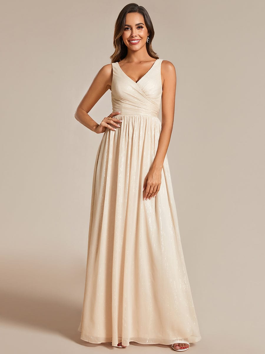 V-Neck Sleeveless Evening Dresses with Delicate Glitter #color_Champagne