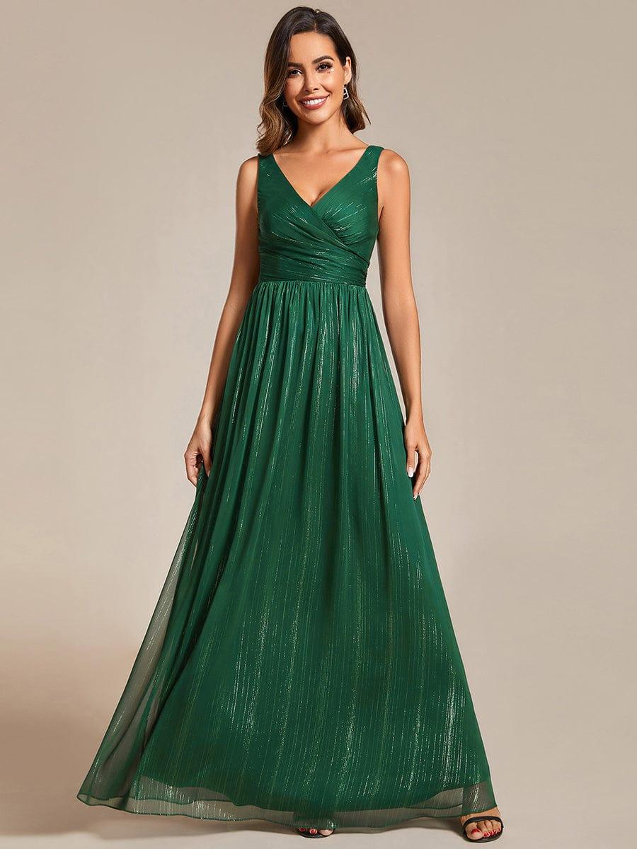 V Neck Sleeveless Evening Dresses Delicate Glitter