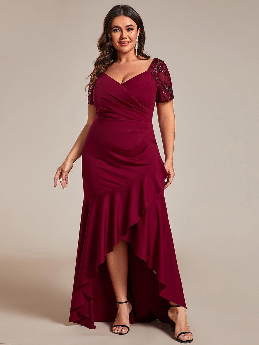 Plus Size High-Low V-Neck Bodycon Fishtail Evening Dresses