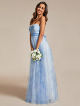 Multi-Way Strapless Floral Empire Waist Evening Dress with Pleated #color_Ice Blue