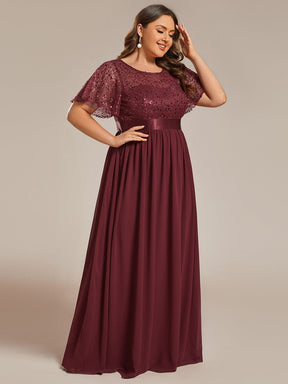 Plus Size High Waist Sequin Round-Neck Short-Sleeved Evening Dress