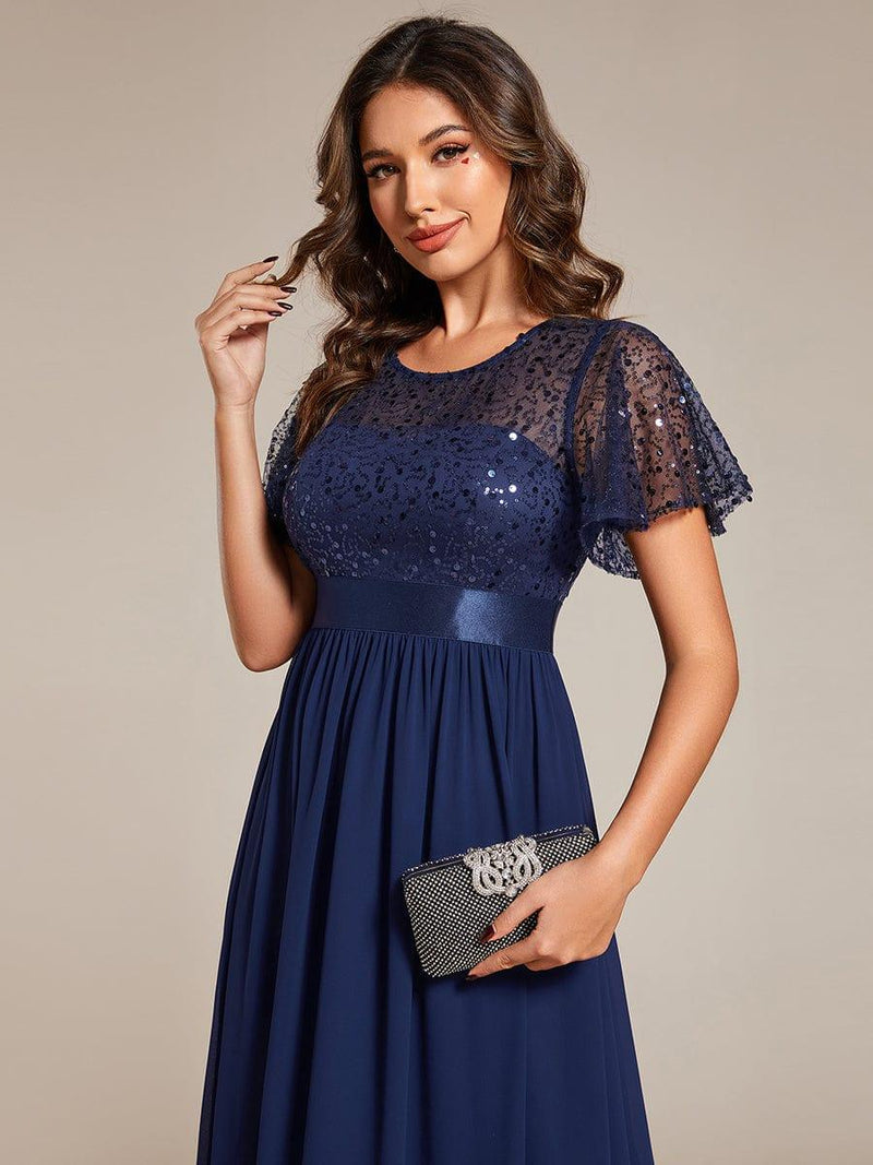 Short Sleeve Round Neck High Waist Large Swing Evening Fromal Dress