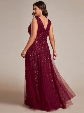 Plus Size Sleeveless V-Neck Sequined A-Line Evening Dresses