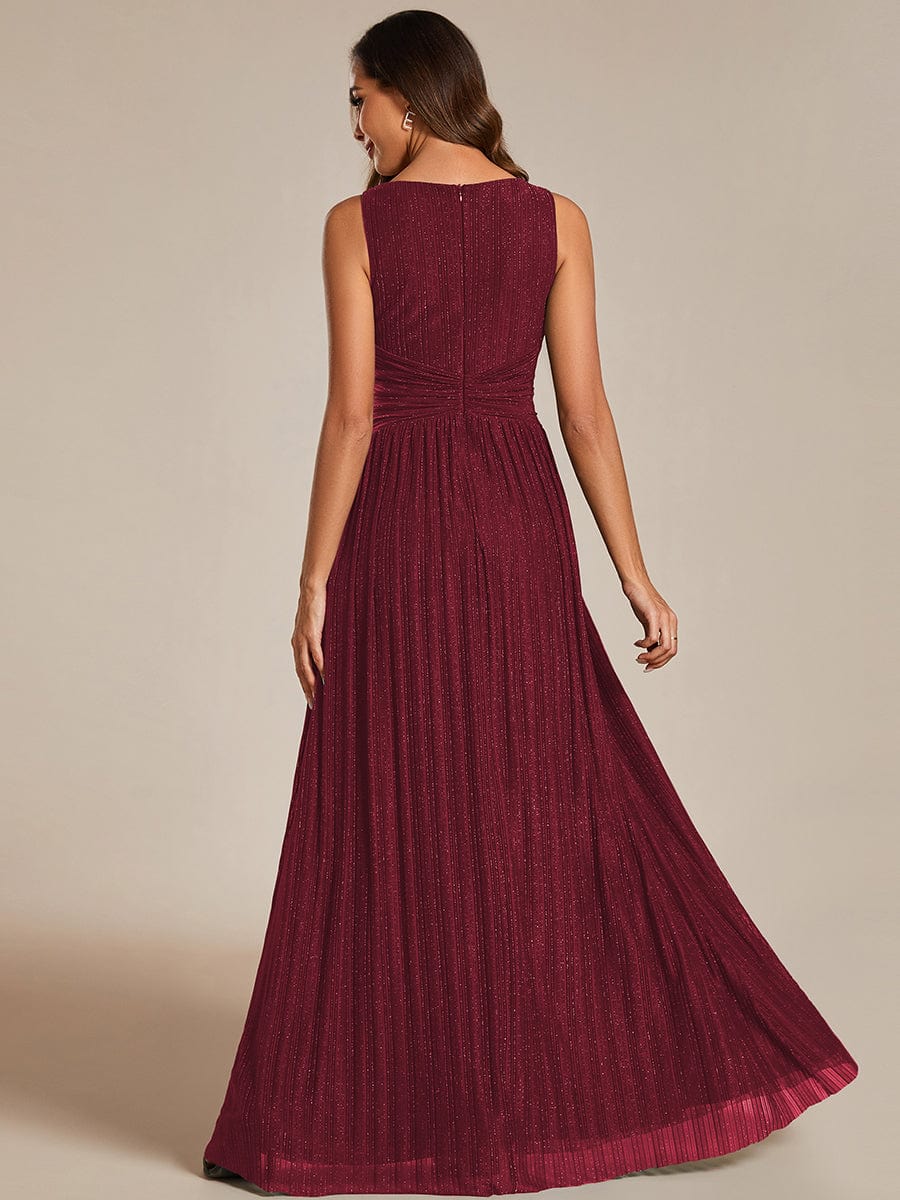 V-Neck Sleeveless A-Line Evening Dress with Subtle Glitter #color_Burgundy