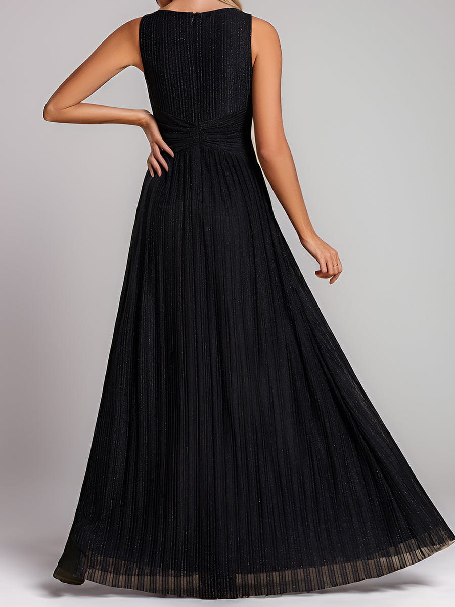 V-Neck Sleeveless A-Line Evening Dress with Subtle Glitter #color_Black